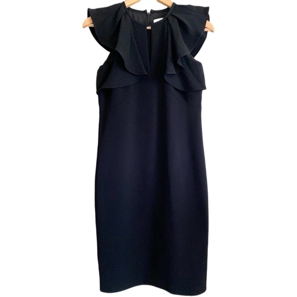 SHOSHANNA Preppy Career Flutter Sleeve Black Darwin Column Dress 2P Cocktail - Picture 9 of 10